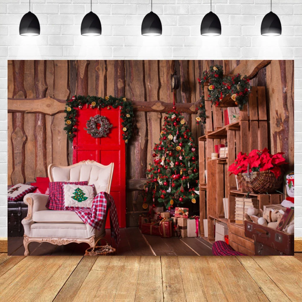 

Фон для фотографий Laeacco Рождество деревянный дом гирлянда дерево подарок ребенку портрет фотографический фон для фотостудии