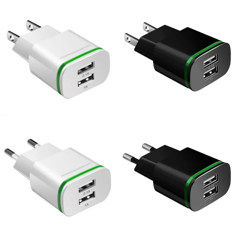 

LED Light Mobile Phone Charger 2Ports USB 5V2A EU/US Plug Wall Adapter Device Micro Data Charging For iPhone X Xr 8 iPad Samsung