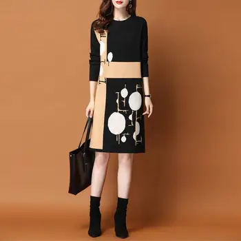 

M-3XL Women Temperament Sweater Dress 2020 Autumn Winter New Fashion O-neck Loose Outer Wear Female Dress High Quality