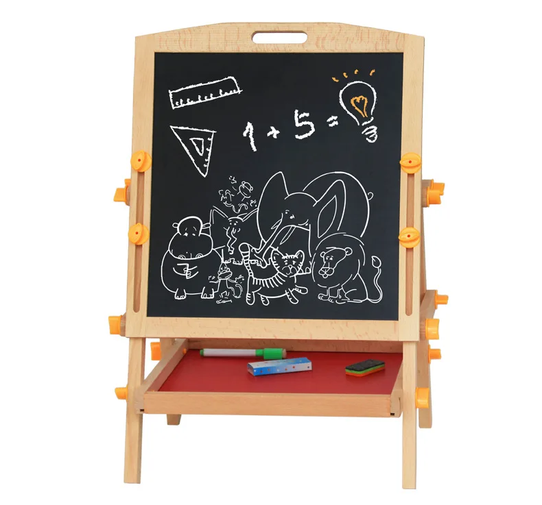 

Weiwei Wooden Plays Children Magnetic Double-Sided Sketchpad Easel Set Holder Lift Doing Homework Drawing Board Blackboard Toy