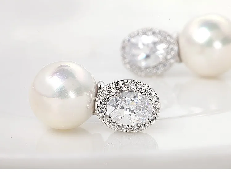 LUOTEEMI Мода Корея деликатный красивая имитация-Серьги с жемчугом Jewelry Бесплатная доставка большой круглый имитация жемчужные серьги CZ