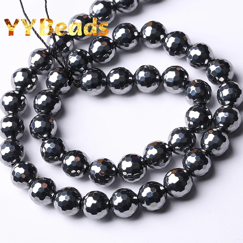 5A Quality Genuine Faceted Black Terahertz Stone Beads 128-face Loose Charm Beads For Jewelry Making Bracelet For Women 6 8 10mm