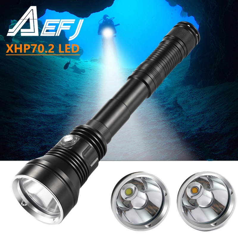 New 7000 LM XHP70.2 Underwater Diving Flashlight Professional Diving Torch Waterproof 150M Outdoor Dive LED Yellow/White Lamp