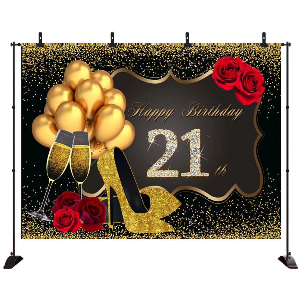 

18 21 30 40 50 60 70 75 80th Birthday Backdrop Golden Balloon Glitter Photography Background