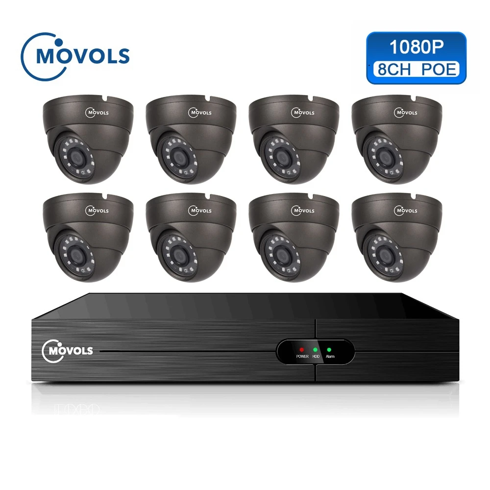 Movols 1080P POE NVR комплект H.265 камера безопасности Система 8CH 2.0MP ИК Крытый Открытый CCTV 8 шт. POE IP камера комплект видеонаблюдения