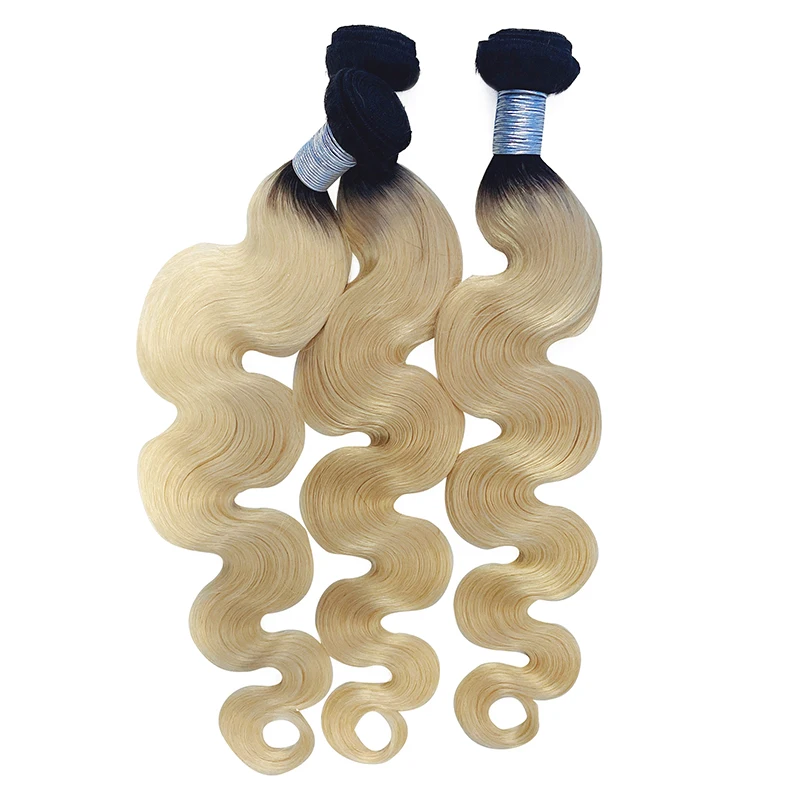 Ali Queen Hair Ombre Virgin Hair Body Wave 1B/613 Human Hair Bundles With Double Drawn 8\