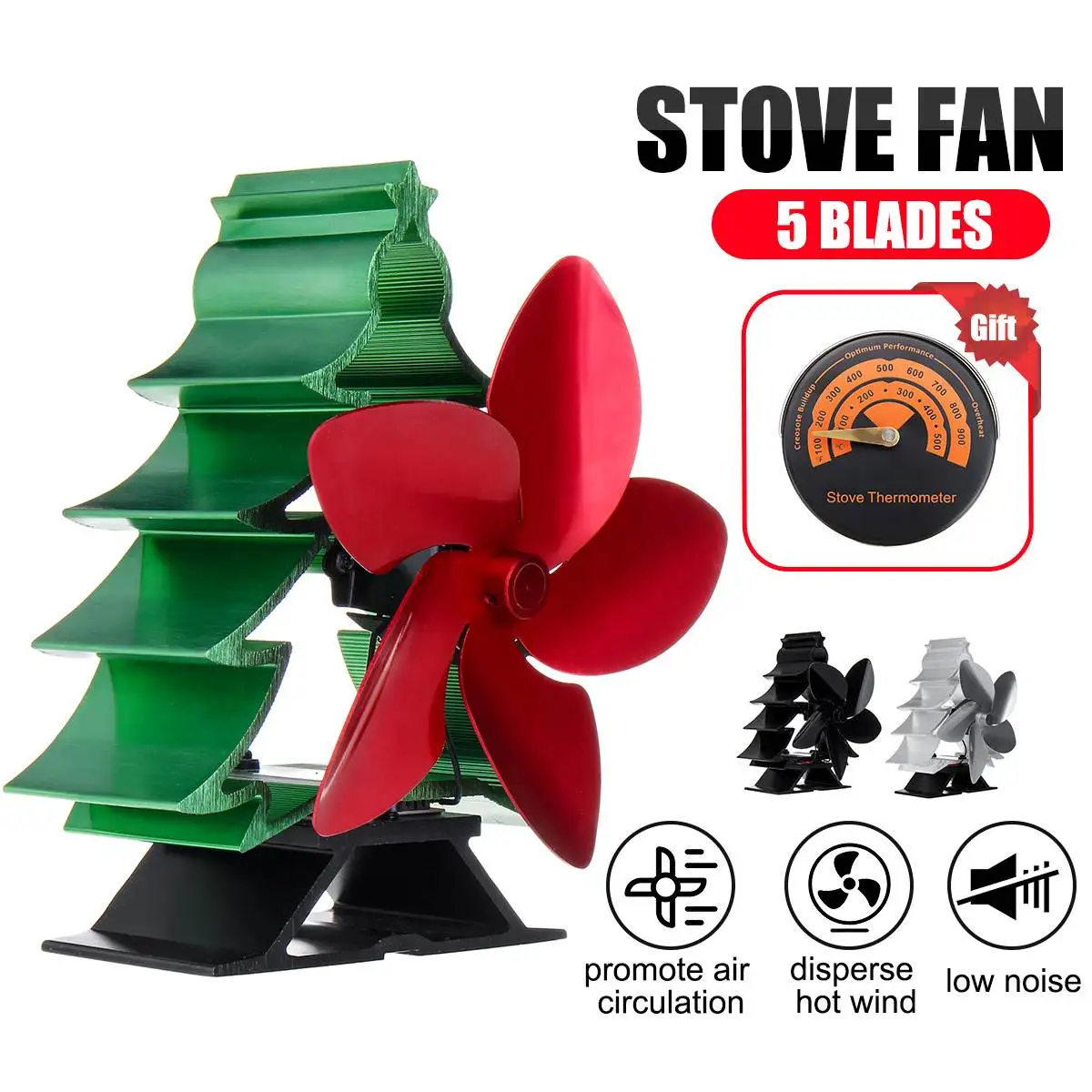 

180-250CFM 5 Blade Heat Fireplace Fan Stove Fan Powered Stove Fan Eco Friendly Quiet Fan Heat Distribution Fuel Saving with Gift