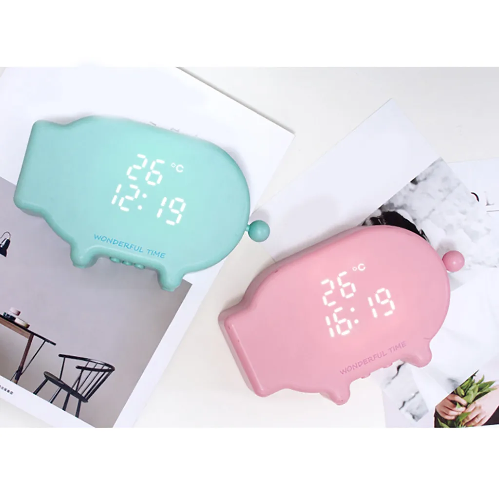 Часы повтора со Свинкой из мультфильма, USB зарядка, звук и светильник, управляемый светильник, термометр, будильник, бесконечный режим повтора