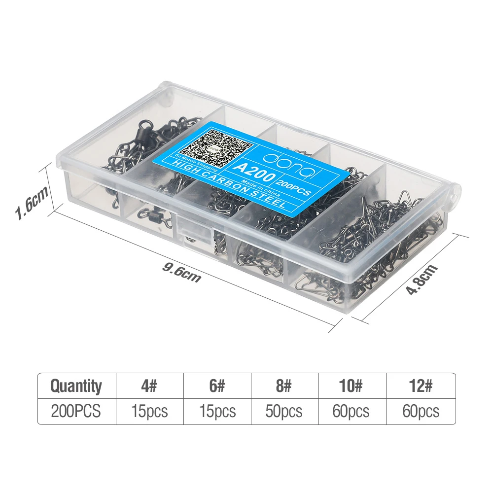 DONQL 200 шт./компл. рыболовный соединитель баррель Вертлюги защелкивающаяся 4#-12# вращающаяся вертлюга для рыболовного крючка рыболовные Соблазнительные аксессуары