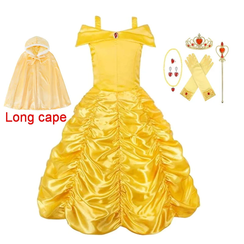 Нарядное нарядное платье принцессы для девочек; костюмы Белль с цветами и открытыми плечами; роскошное бальное платье; детское праздничное платье; vestido