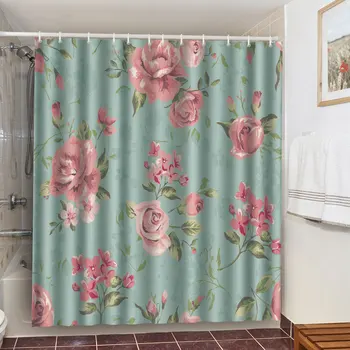 

Cartoon Flowers Dacron Waterproof Shower Curtain Toilet Partition Decorative Printed Curtain For Bathroom Shower Room With Hooks