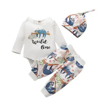 

Cute Infant Baby Boy Clothes Costume Romper Pants Hat 3Pcs Autumn Baby Cotton Outfits