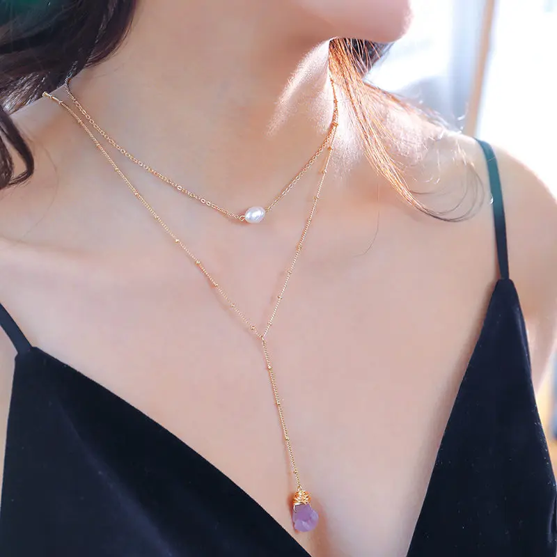 

Doreen Box 2019 New Fashion Summer Multi-layer Layered Necklace Oval Imitation Pearl Colorful Clear Rhinestone Party Jewelry 1PC