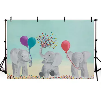 

Mehofond 3 Elephants Backdrops Elephant Squirting Water Balloon Children Birthday Party Photography Backgrounds for Photo Studio