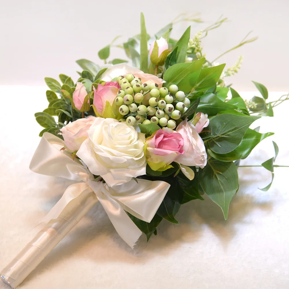Bridesmaid Bouquet Pompom Eucalyptus Leaf Wedding Supplies Wedding Bouquet Artificial Silk Crabapple Flower SPH018