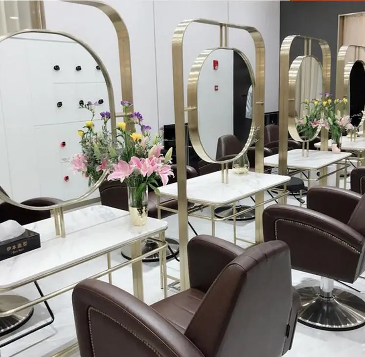 Barbershop зеркало со светом веб-прически знаменитостей салон Специальная нержавеющая сталь двухстороннее зеркало для стрижки волос