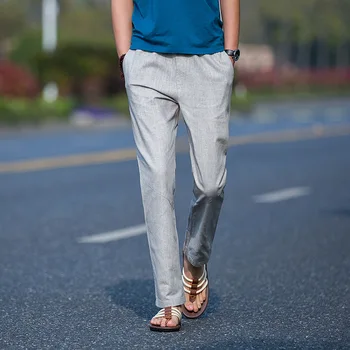 

Men Spring Summer Pants VogueMens Business Trousers Thin Linen Loose Elastic Waist Chinese Style Pants Straight Trousers Men