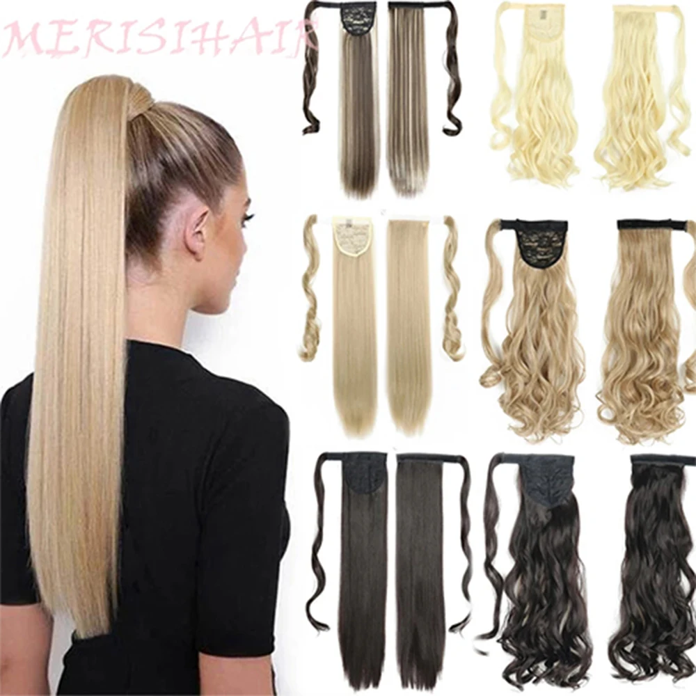 MERISIHAIR длинные прямые накладные волосы на клипсе для наращивания конского хвоста