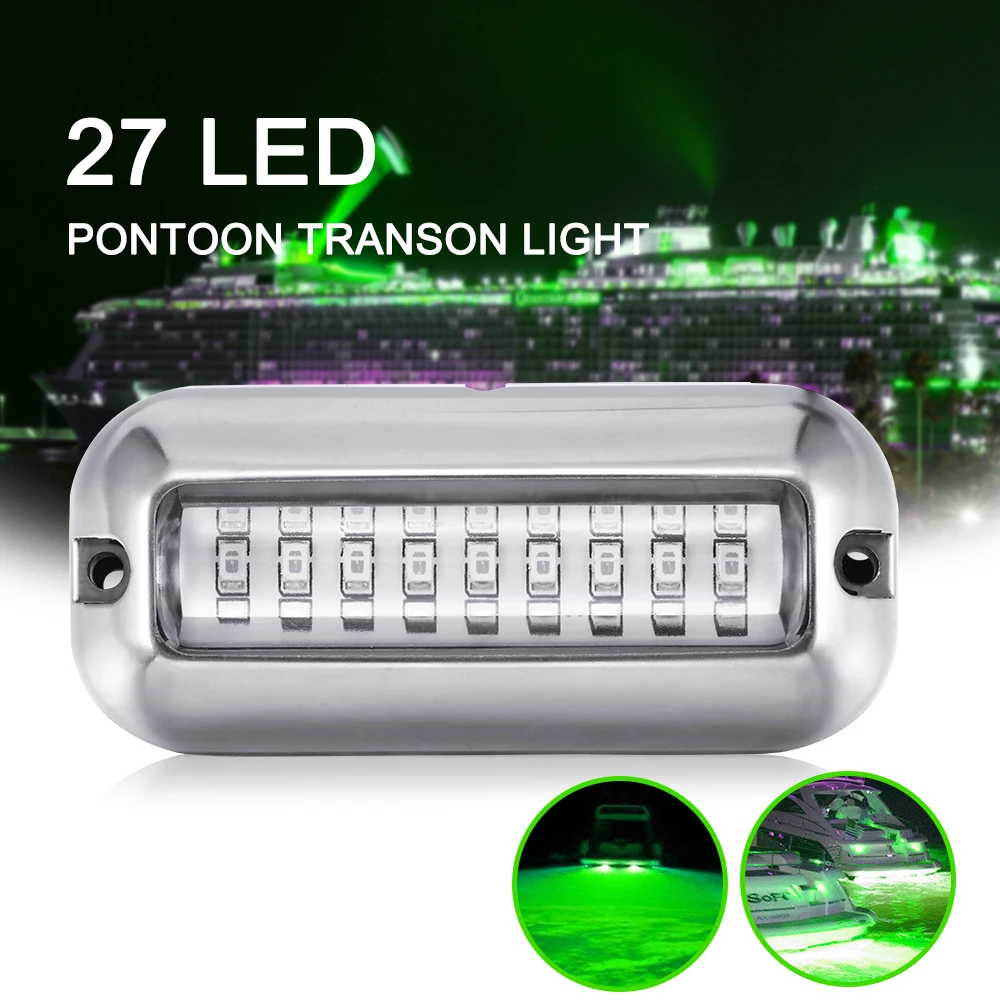 

27 LED Marine Stainless Steel Under Water Light Pontoon Waterproof Boat Transom Light IP68 Universal 12V White/Blue/Green Lamp