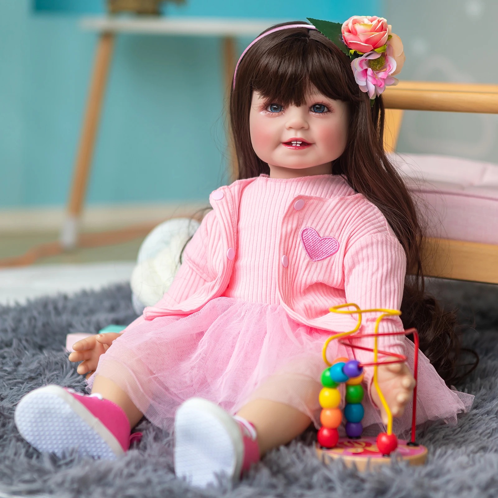 

60 CM Soft Silicone Reborn Baby For Girl Cloth Body Realistic Long Hair Princess Toddler Art Doll Dress Up Toys gift
