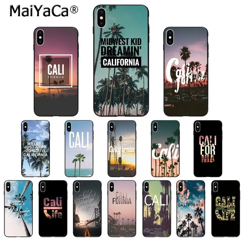 MaiYaCa Калифорния пляж пальмы ТПУ мягкий чехол для телефона iPhone 6S 6plus 7 7plus 8 8Plus X Xs MAX 5
