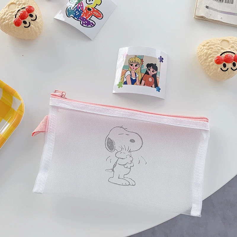 

kawaii Cartoon Puppy Gauze pen bag Student Pencil Case High-capacity Cosmetic Bag Translucent Simple Style School Stationery