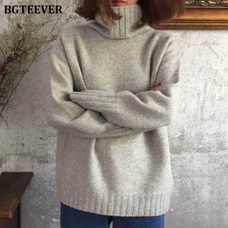 BGTEEVER, водолазка, свитер для женщин, пуловер, свитера, универсальные, шикарные, простые, с длинным рукавом, мягкие Джемперы, женские вязаные топы