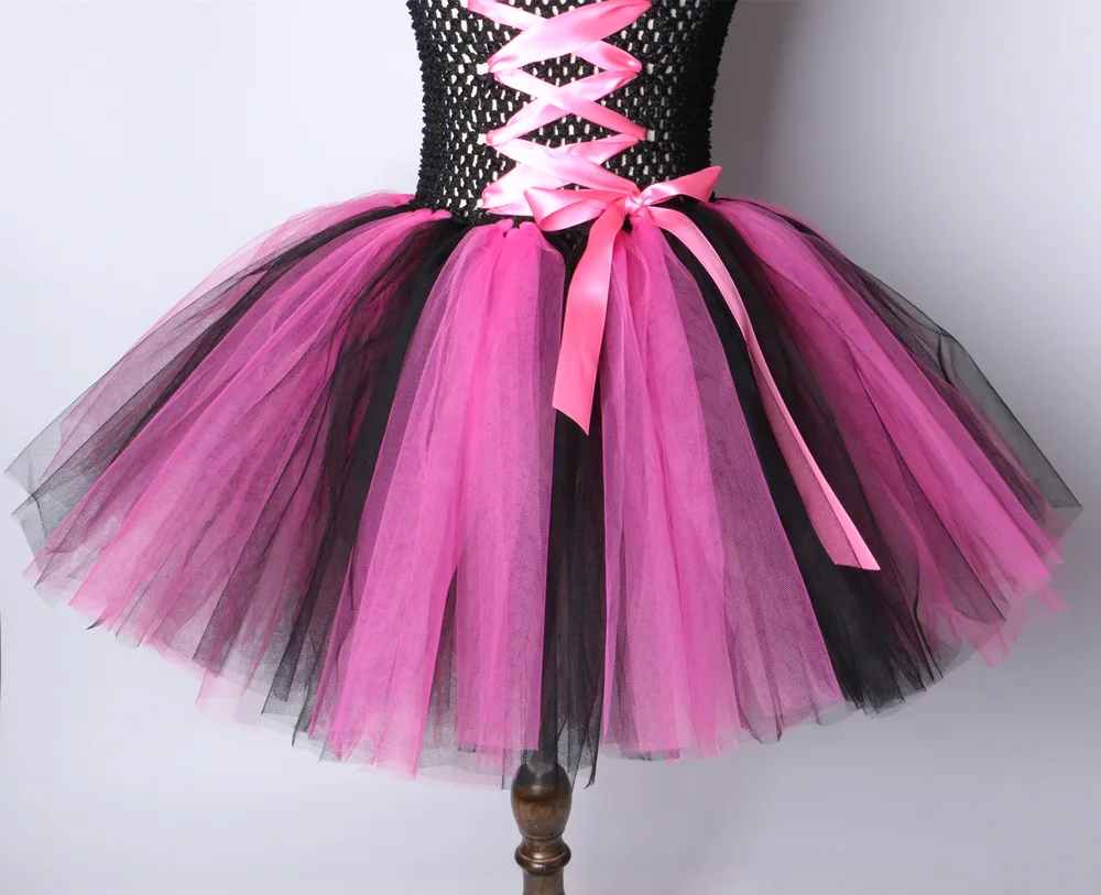 Платье-пачка для девочек; vestido quente rosa e preto criandas; карнавальный костюм на Хэллоуин; платье для косплея