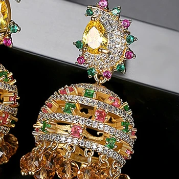 

Luxury Crystal Retro Ethnic Earring Indian Zircon Bell Drop Beads Tassel Dangler A2UA