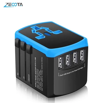 

Universal Power Travel Adapter Worldwide International Power Adaptor with Smart 2.4A 4 USB Charger European UK US Converter Plug