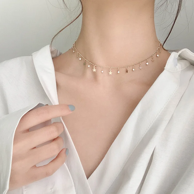 

Simple Versatile Star Man-made Diamond Necklace Korean-style Ladies' Hipster Choker Daily Life with Fashion Parts