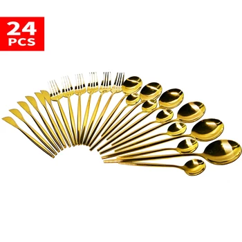 

24pcs Cutlery Set Dinnerware Set Tableware Stainless Steel Dinner Set Flatware Tableware Kitchen Silverware
