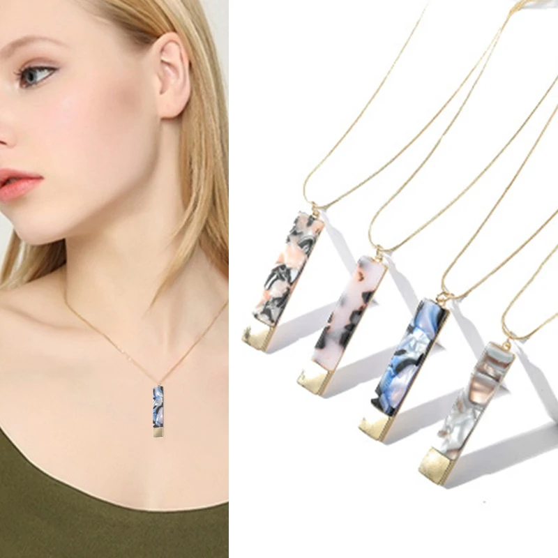 

4 Types Trendy Geometric Necklaces Fashion Acrylic Alloy Rectangle Chain Pendent For Women Girl