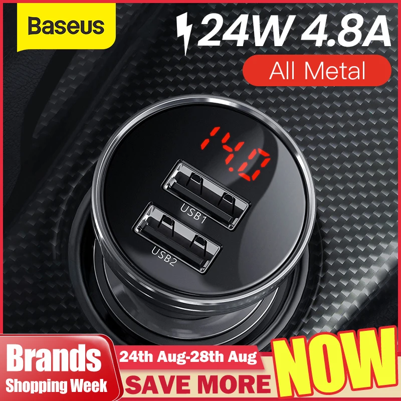  Baseus 24 Вт USB Автомобильное зарядное устройство для телефона 4.8A быстрый мобильный телефон зарядное устройство адаптер для iPhone Xiaomi со све…
