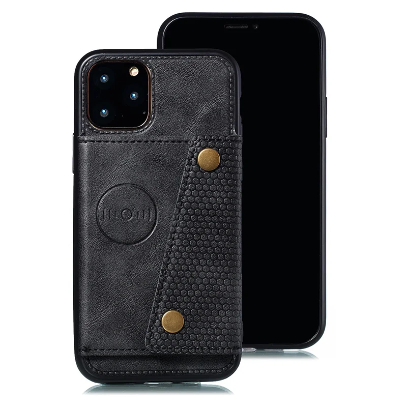 Черный Магнитный автомобильный чехол для телефона для iPhone X XR XS Max 6 6S 8 7 Plus кожаный чехол держатель для карт чехол-кошелек для iPhone 11 Pro Max - Цвет: Черный