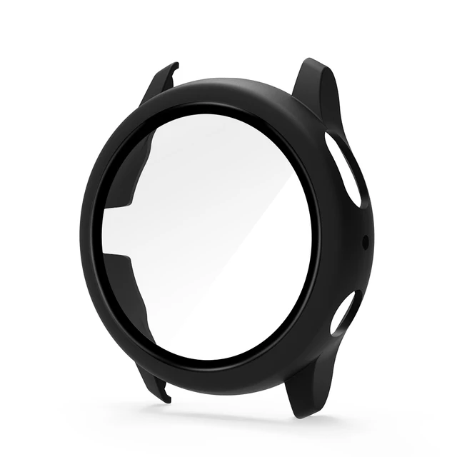 Case for Samsung Galaxy Watch Active 2 44mm 40mm Full Coverage Bumper Case with Tempered Glass Protective Cover Screen Protector Black
