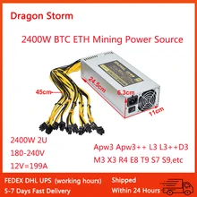 High Quality 2400W BTC Mining Power Supply Miner Mining ETH Rig Ethereum Miner S9 S7 L3+ Low Power Consume For Bitcoin Mining