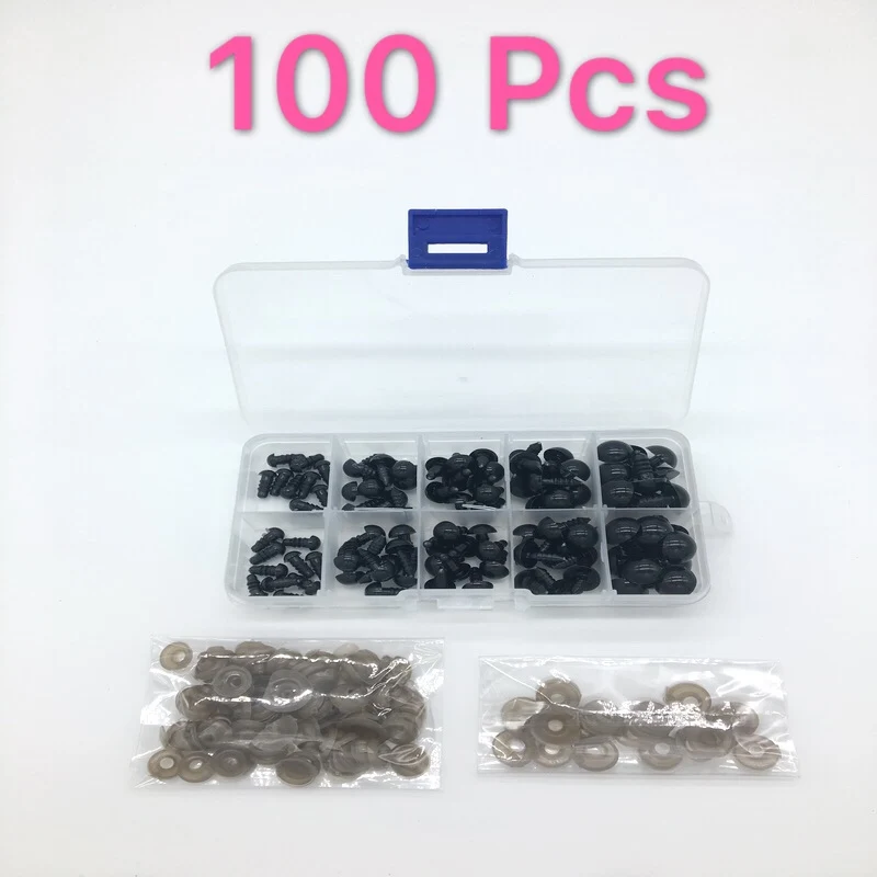 100pcs 6-12mm Black Plastic Crafts Safety Eyes for DIY Accessories Teddy Bear Soft Toy Animal Doll Amigurumi