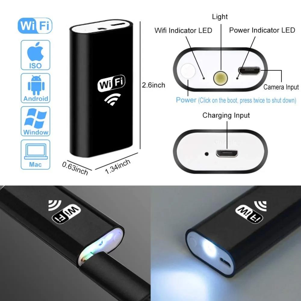 WiFi 3,9 мм ушной эндоскоп 3 в 1 бороскоп 720P Водонепроницаемая Инспекционная камера ушной воск инструмент для удаления 6 светодиодный для телефона Android ios