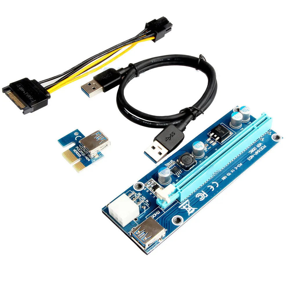 PCI-E 16X адаптер USB 3,0 Riser Board SATA 15Pin штекер на 4Pin кабель питания с боковым зажимом совместимый для 1X 4X 8X 16X PCI-E слот