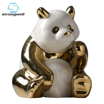 

Strongwell Nordic Gold Panda Statue Ceramic Panda Sculpture Miniature Model Figurines Home Decoration Accessories Living Room