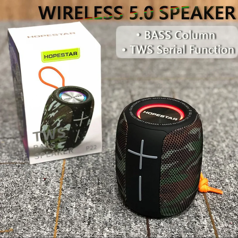 HOPESTAR-P22 Wireless Portable Bluetooth Speaker IPX6 Waterproof Bass Column Music Player Subwoofer Boombox With Mic USB FM TF |
