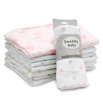 

Muslin Cotton Washed Two-layers Baby Gauze Wrapper Blankets Bath Towel Newborn Quilt Printed Cartoon Soft Swaddle Big Size 120cm