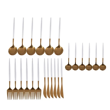 

24Pcs/Set Gold Cutlery Set Kitchen Mirror Tableware Set Stainless Steel Dinnerware Set Knife Fork Spoon Dinner Set