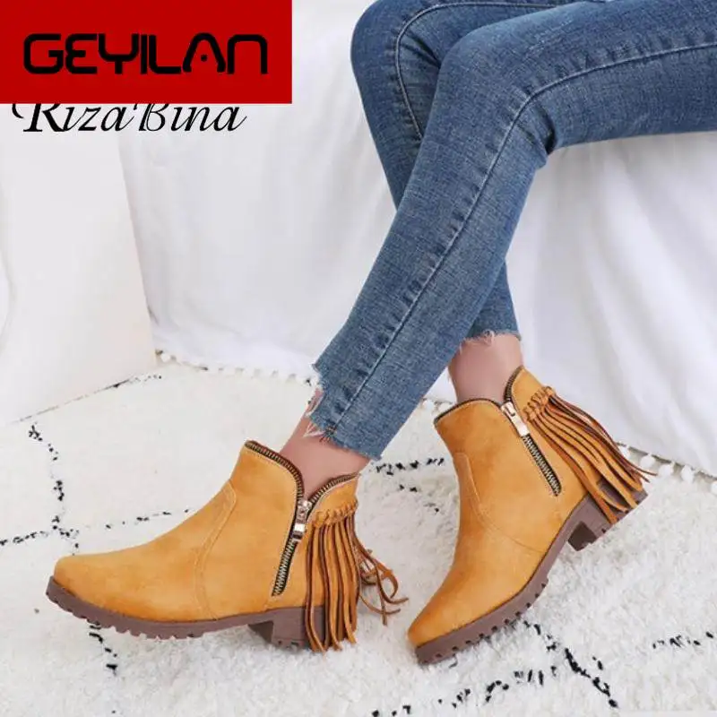

Plus Size 33-47 Ankle Boots For Women Fashion Zipper Fringes Winter Fur Warm Flats Short Boots Casual Women Shoes