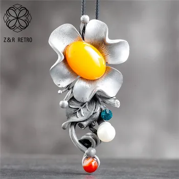 Длинное ожерелье для женщин, Винтажные Ювелирные изделия, желтые бусы, подвески в виде цветов, Подвесной Канат, цепочки, чокер, оптовая прода...