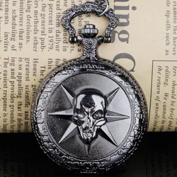 Montre de poche crâne creux pour hommes et femmes, mouvement à quartz bronze et noir, JOClock, collier pendentif, meilleurs cadeaux