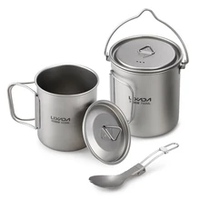 Lixada-taza plegable de titanio con asa, 750ml, 420 taza de agua ml, para acampar al aire libre, pícnic, mochilero, 3 piezas