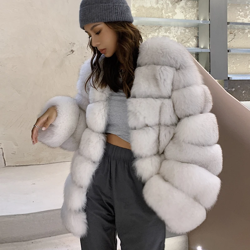 Women Natural Fox Fur Coat 2022 New High Quality Genuine Fox Fur Jackets V-neck Luxury Woman Fur Overcoats Whole Skin Fox Coats