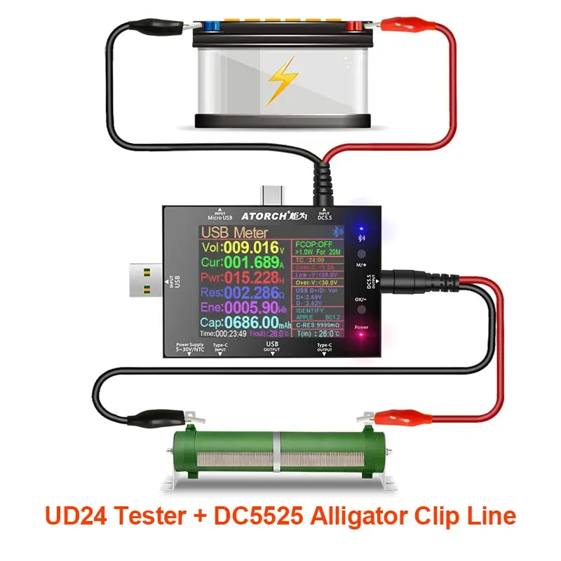 ARCELI TIPO-C LCD a colori USB Voltmetro amperometro voltmetro misuratore di... EUR 30,01